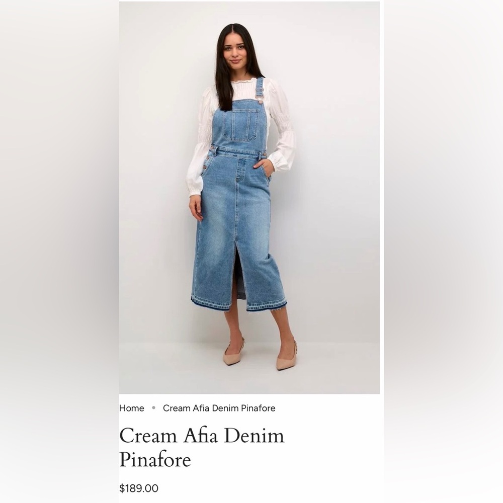 Unique Creme Crafia Denim Pinafore Jumper Dress